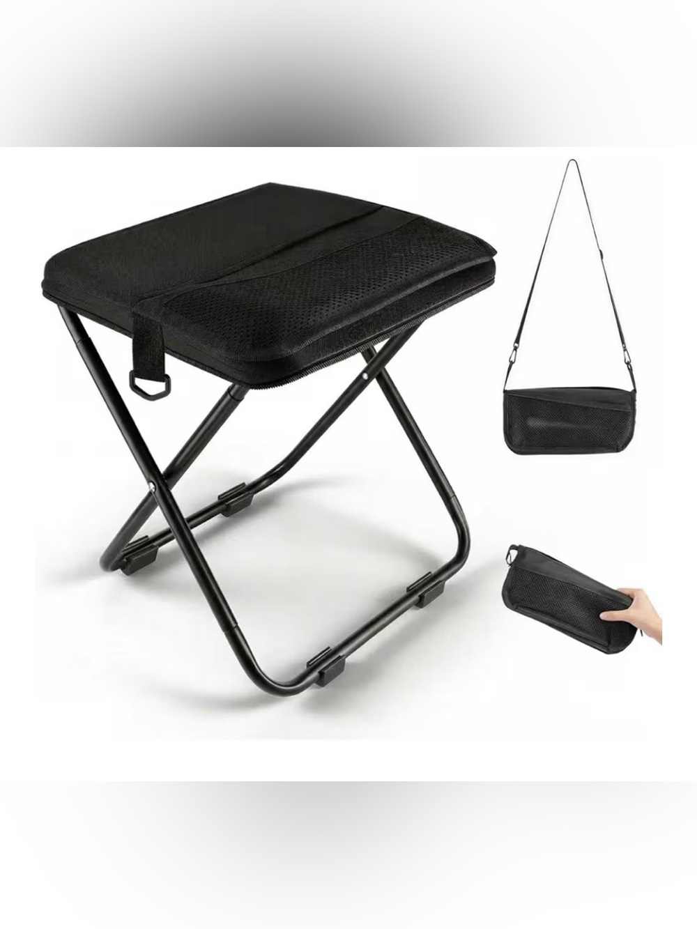 Portable Folding Stool with Carry Case - Black